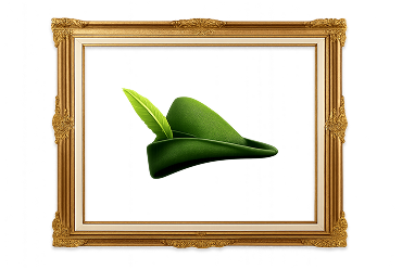 Sight mark: a green feathered hat in an ornate gold frame